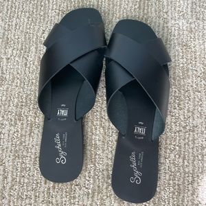 black slide sandals
